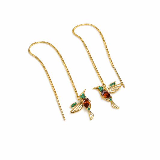 Boucles d’oreilles pompon colibri en cristal