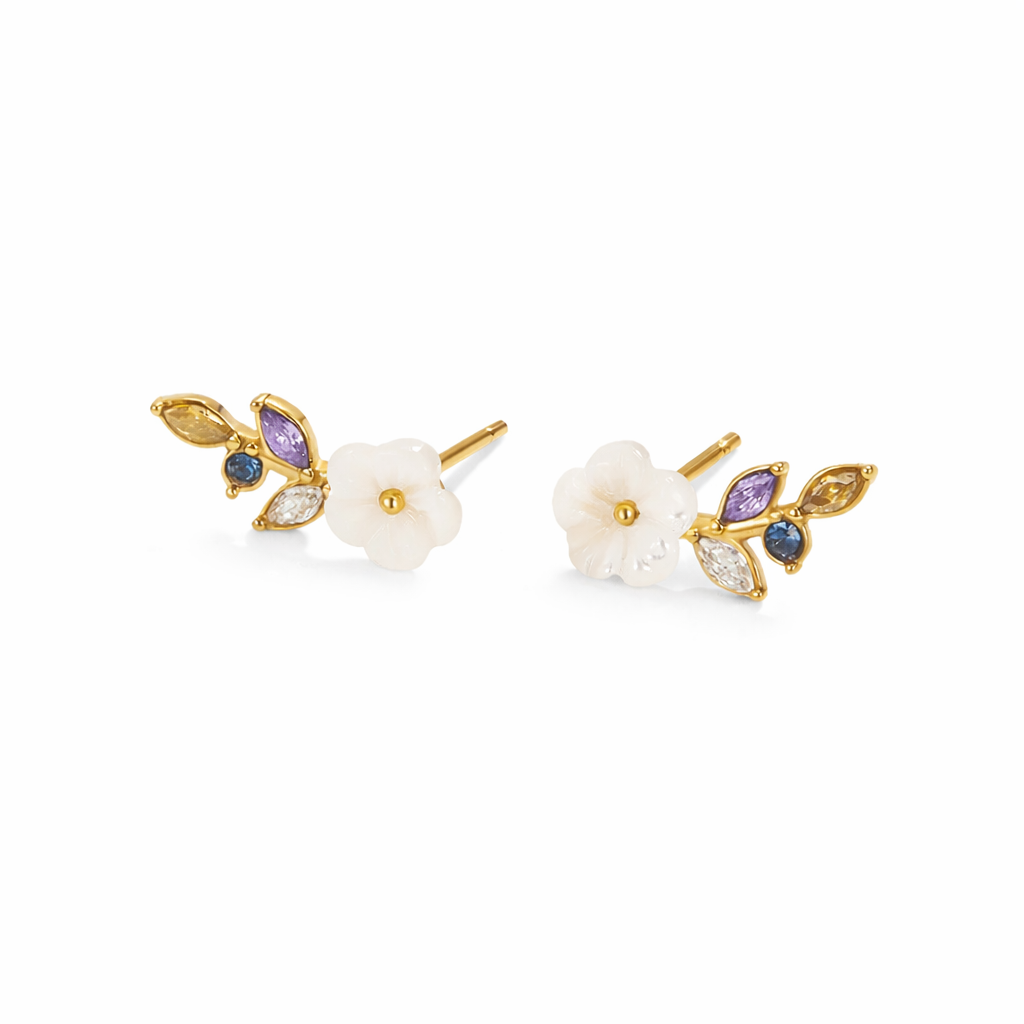 Boucles d’oreilles fleur blanche en cristal