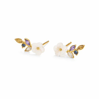 Boucles d’oreilles fleur blanche en cristal