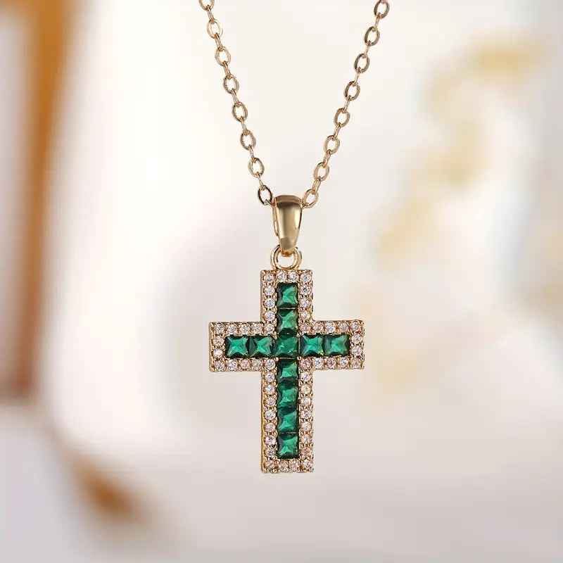 Pendentif Croix Émeraude Alena