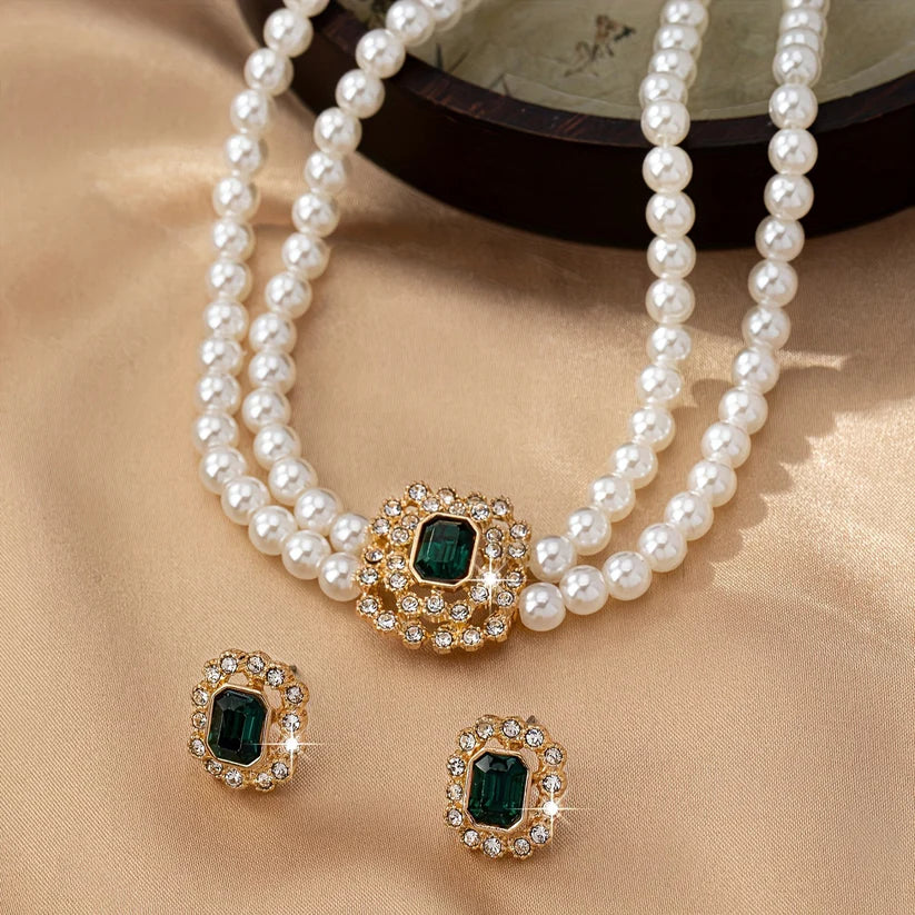 Collier Perles & Émeraude Elvira