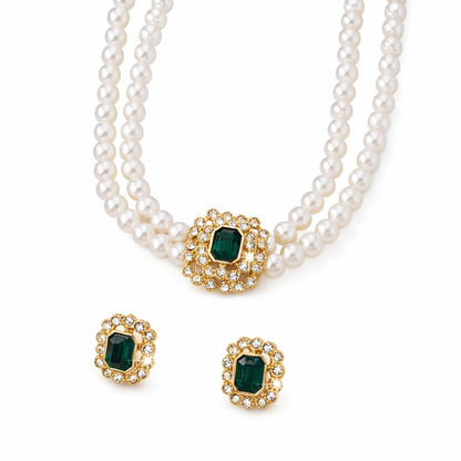 Collier Perles & Émeraude Elvira