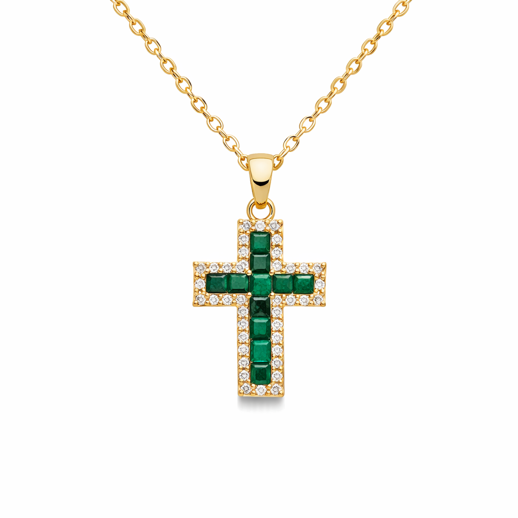 Pendentif Croix Émeraude Alena