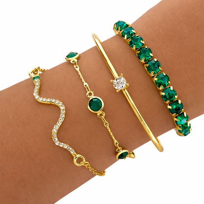 Lluna | Ensemble de Bracelets Vintage Verts Élégants avec Cristaux
