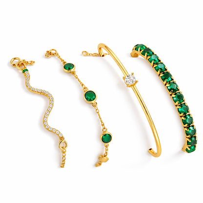 Lluna | Ensemble de Bracelets Vintage Verts Élégants avec Cristaux