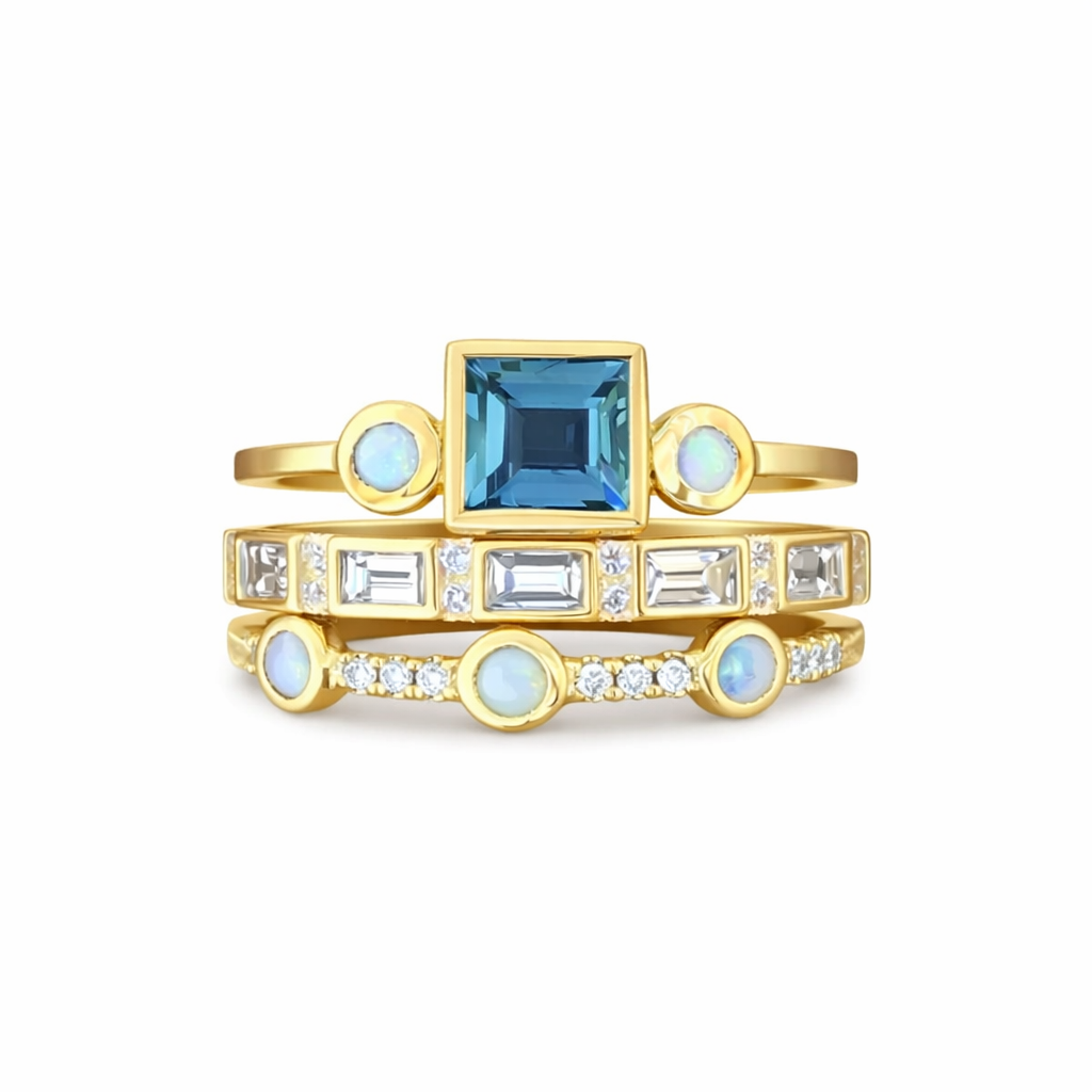 Ozean - Ensemble de Bagues en Cristal Vintage Bleu