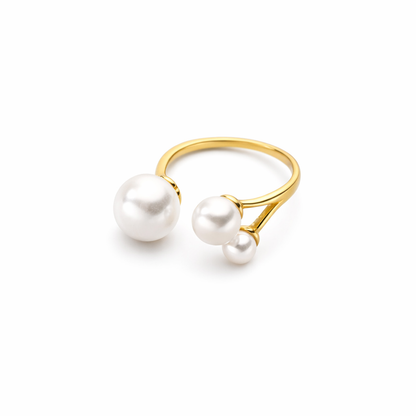 Bague ajustable en perles d'eau douce triple