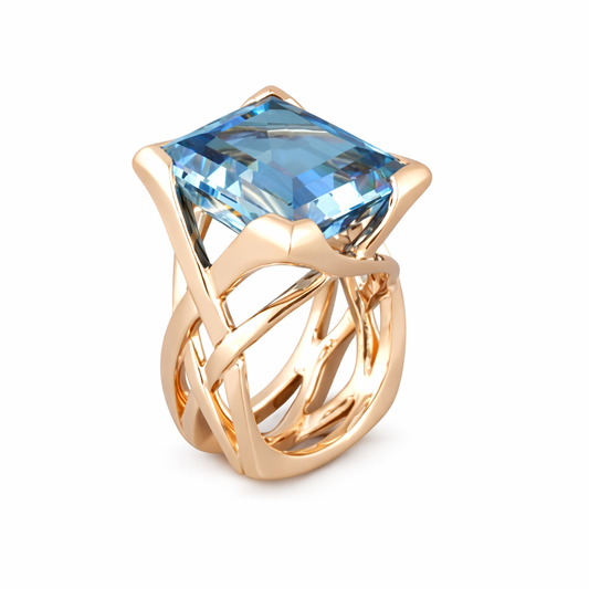 Bague en Or Rose avec Zirconium Bleu Vintage