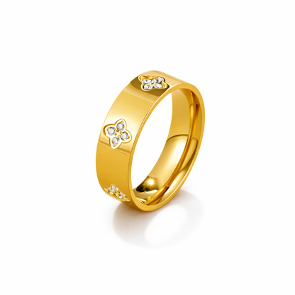 Bague Trèfle Dorée Cristaux