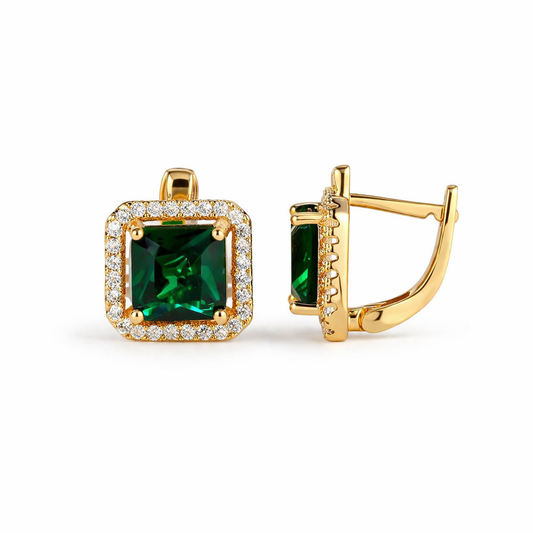 Boucles d’oreilles en or avec émeraude et zircon