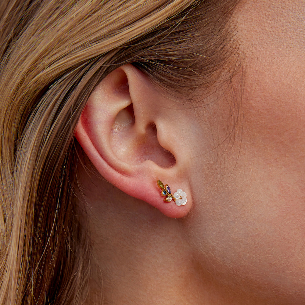 Boucles d’oreilles fleur blanche en cristal