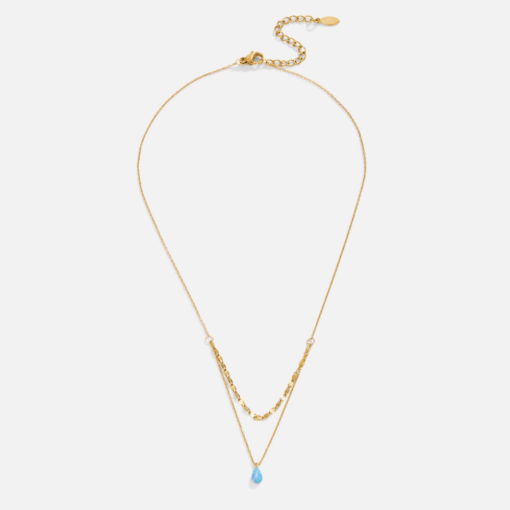 Collier Superposé Goutte Opale Bleue