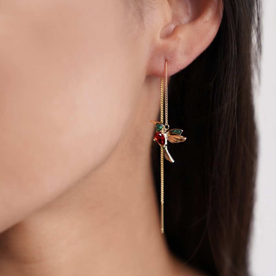 Boucles d’oreilles pompon colibri en cristal