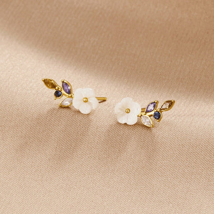 Boucles d’oreilles fleur blanche en cristal