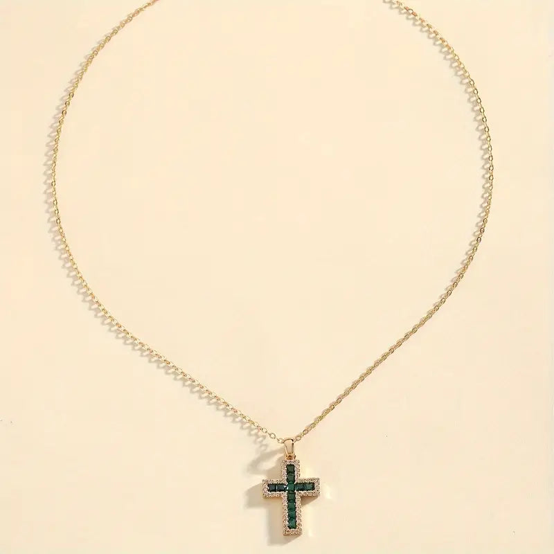 Pendentif Croix Émeraude Alena