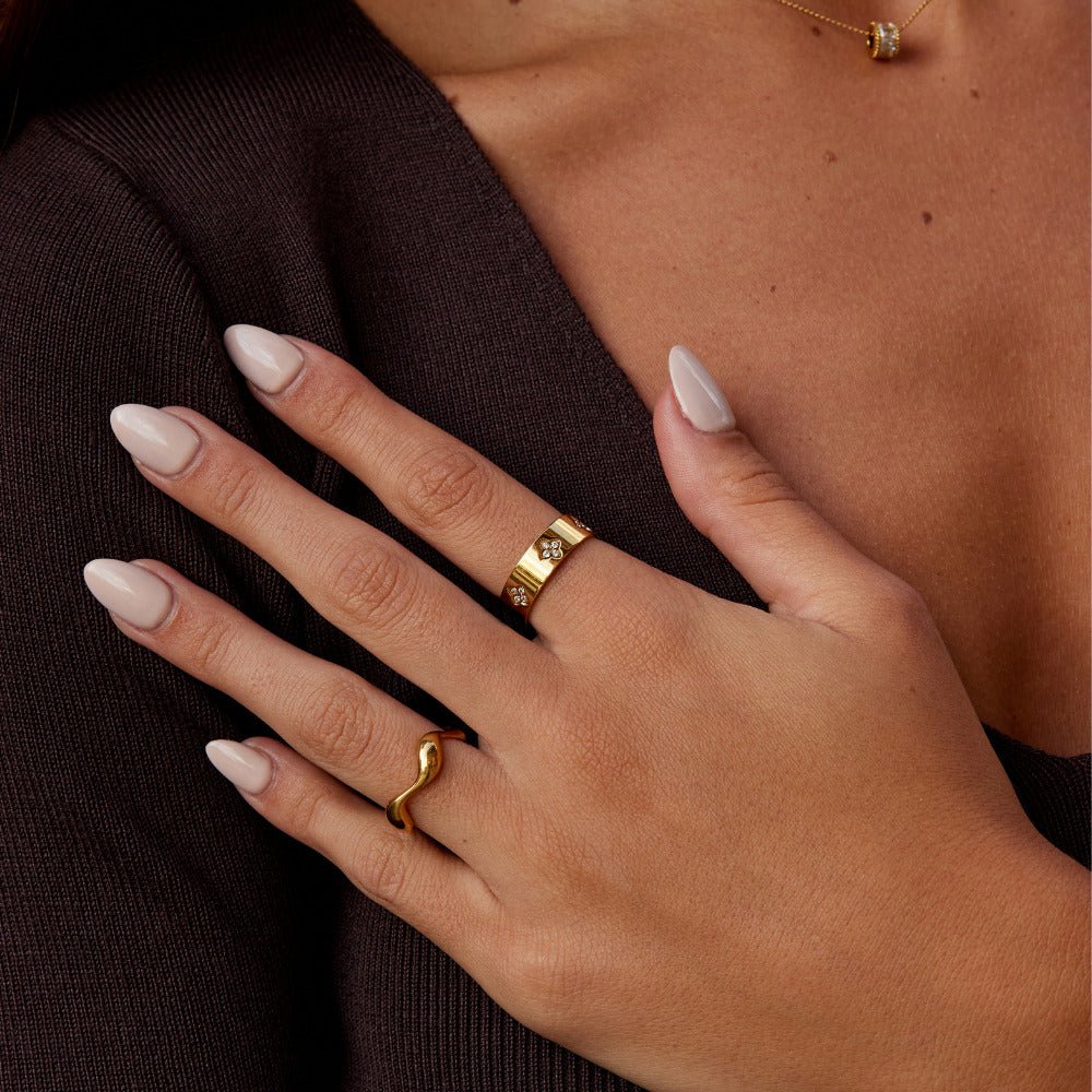 Bague Trèfle Dorée Cristaux