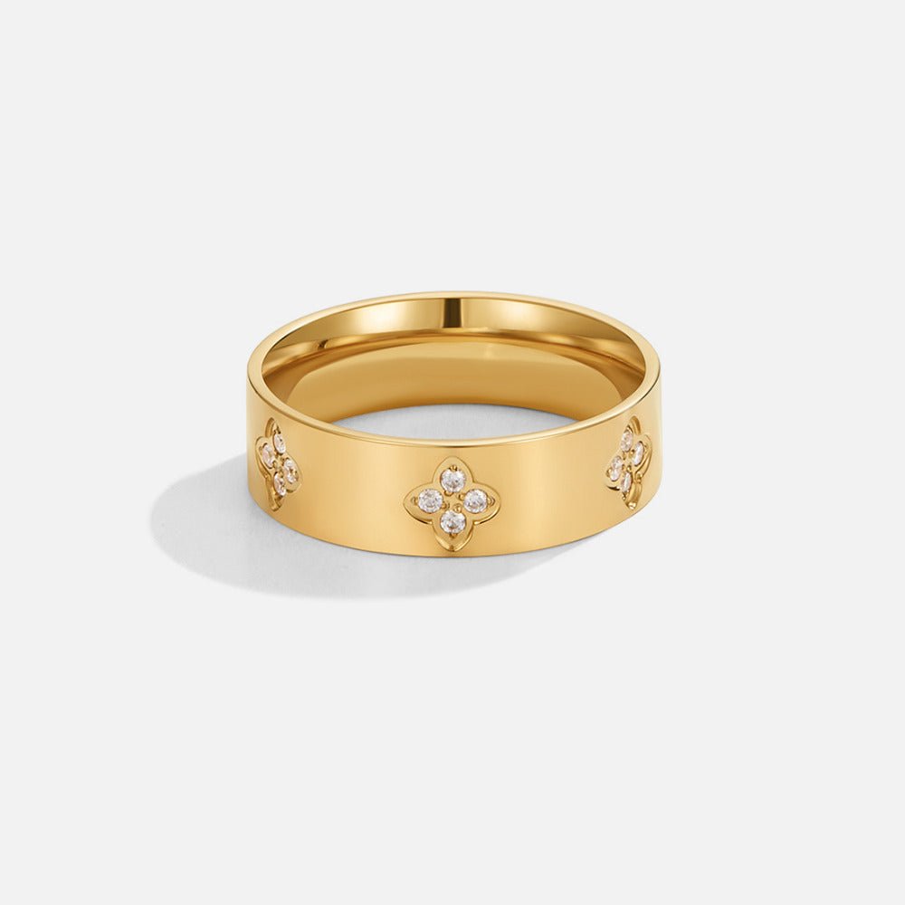 Bague Trèfle Dorée Cristaux
