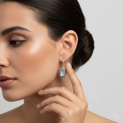 Boucles d'oreilles Vintage avec Pierre Carrée de Lune